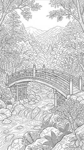 紅葉の橋のぬりえ 無料印刷