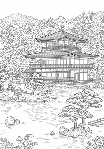金閣寺のぬりえ 無料印刷